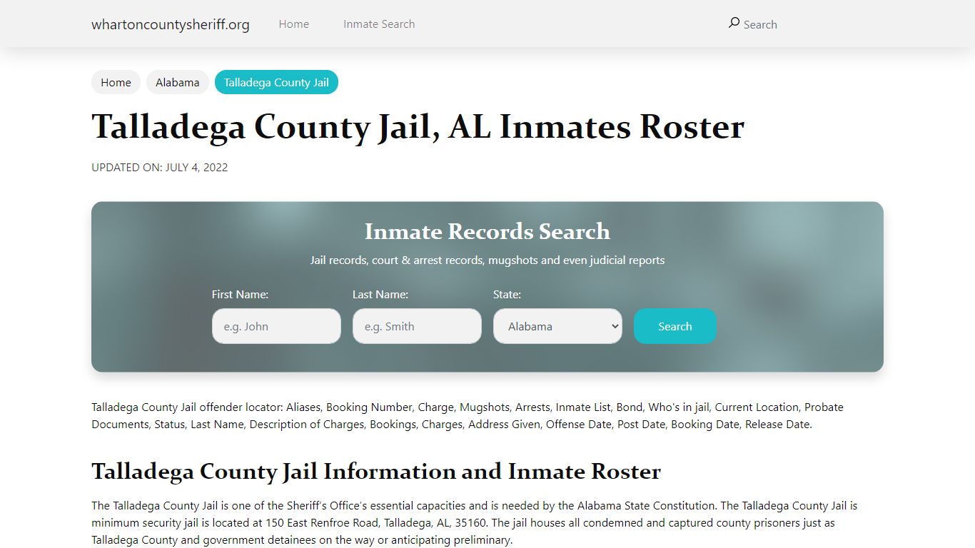 Talladega County Jail, AL Jail Roster, Name Search